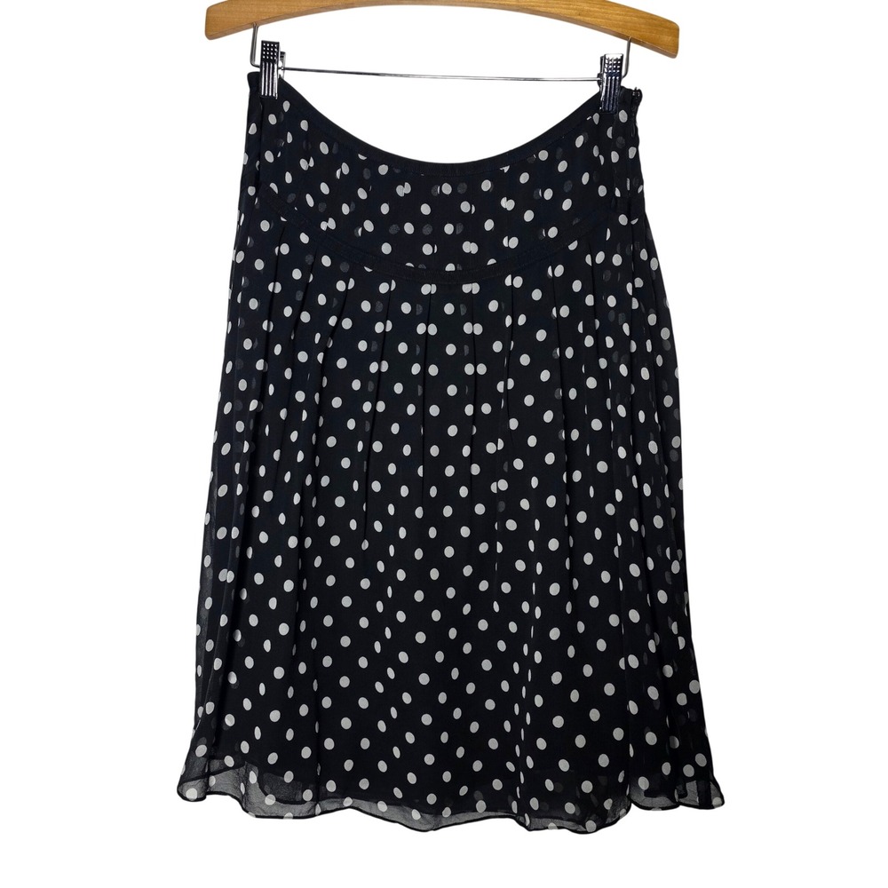 Lauren Ralph Lauren Polka Dot Silk Skirt Black White Pleated A-Line Size 10